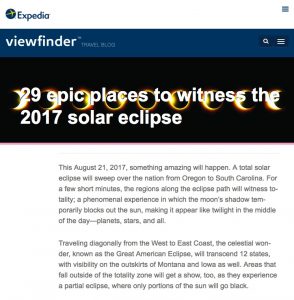 Expedia Viewfinder article screenshot - eclipse in Columbia, SC