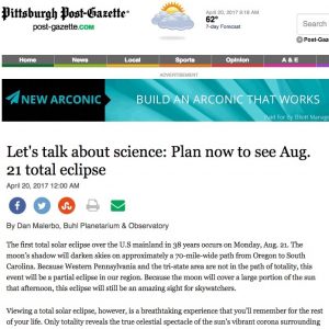 Pittsburgh Post-Gazette eclipse story Columbia SC